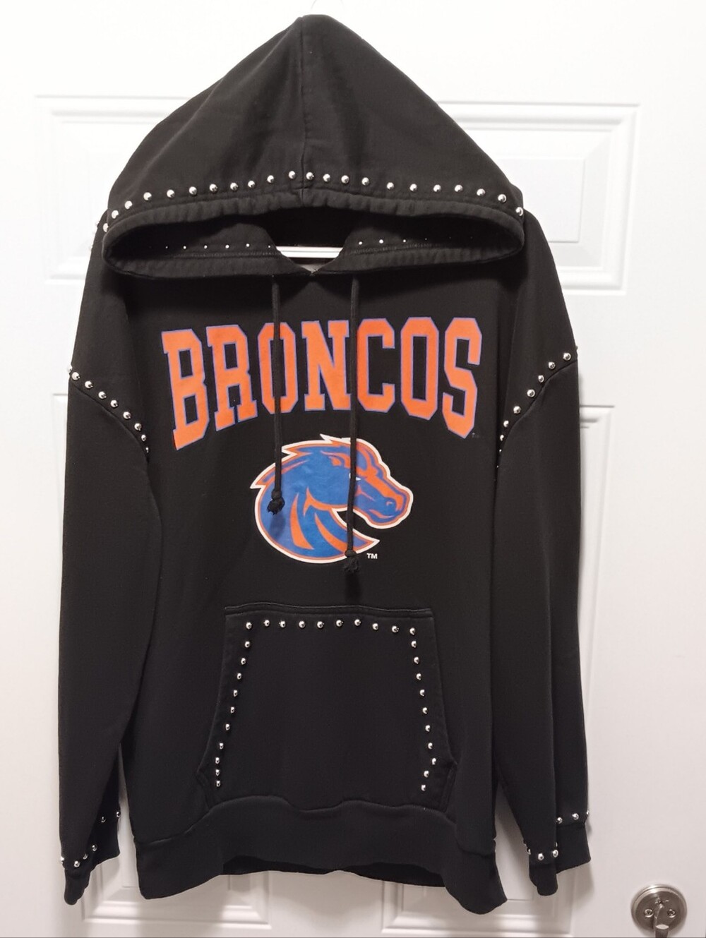Gameday Couture| Denver Broncos XL Studded Black Hoodie Sweatshirt Athleisure